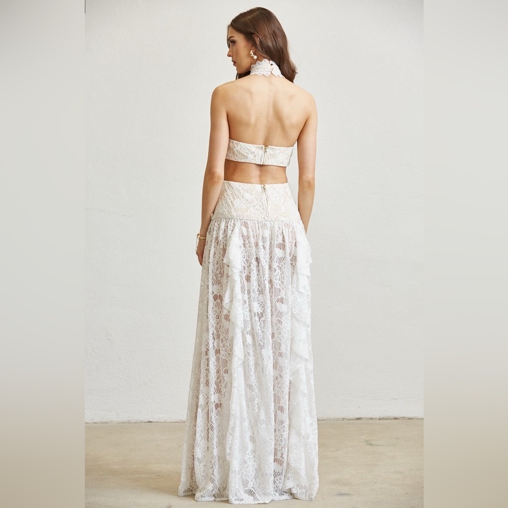 Lace Ruffle Drop Waist Maxi Dress with Cutouts - BLITHE - Picture 3 of 4
